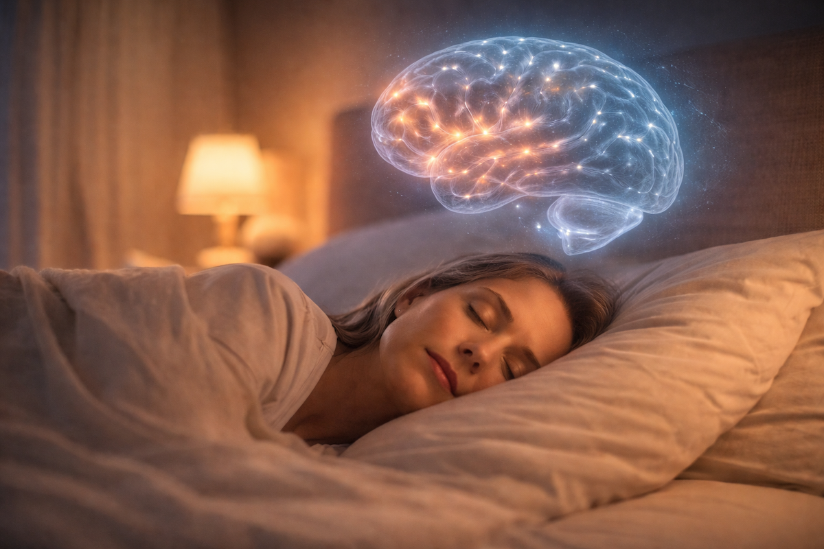 Darstellung von Neurofeedback bei Schlafstörungen: Das Gehirn lernt, zur Ruhe zu kommen und den Schlaf zu verbessern. Praxis für Neurofeedback in Zürich.